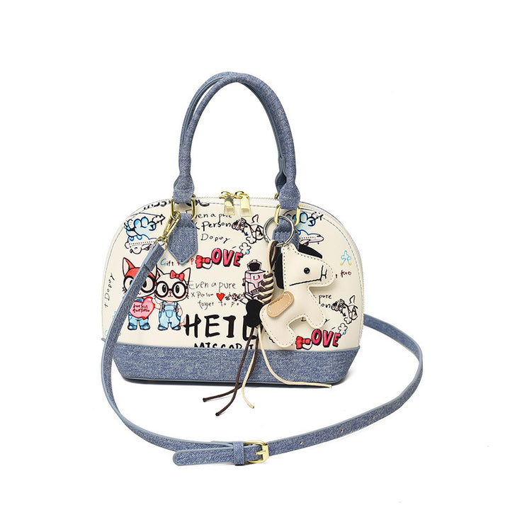 Damen Mini-Handtasche mit tierischem Anhänger und modischem Denim Nord Taschen