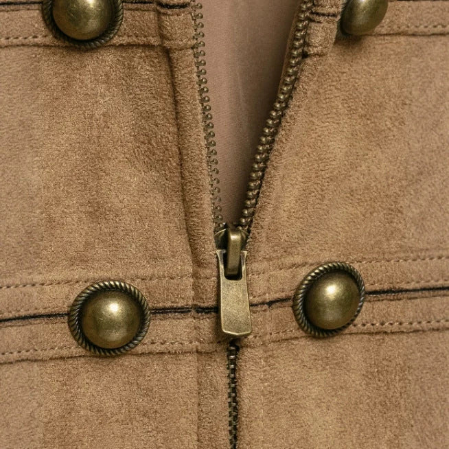 Damen Kurzjacke aus Velourslederoptik im Offiziersstil mit dekorativer Knopfleiste Nord Taschen