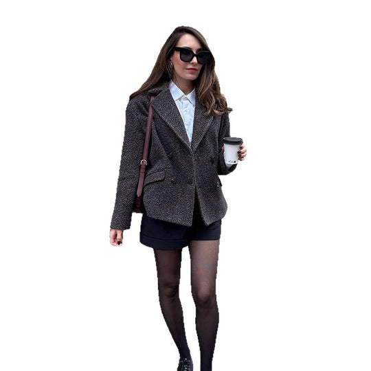 Damen Kurztaillierter Doppelreiher-Blazer aus Bouclé‑Tweed Nord Taschen