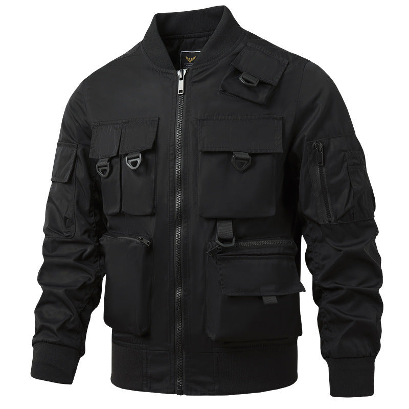 Herren  leichte Multitaschen-Bomberjacke im Pilotstil mit taktischen Schnallen, wasserabweisendem Nylon und elastischem Bund Nord Taschen