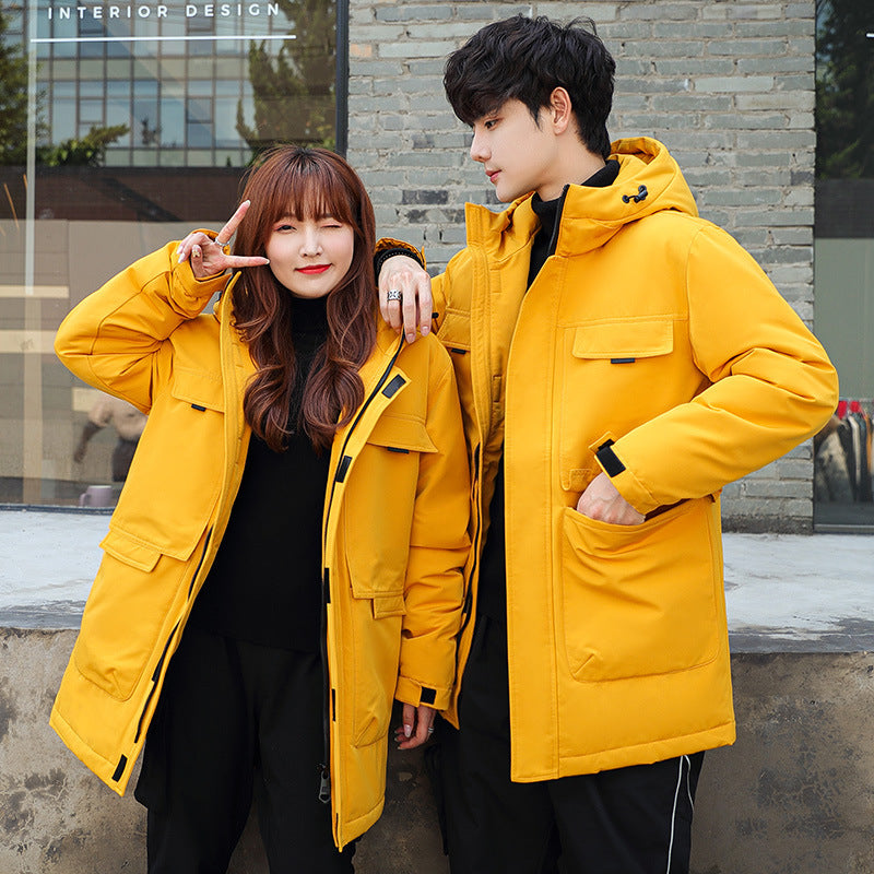 Unisex Gepolsterter langer Parka mit Kapuze Multifach-Taschen und winddichter Thermoisolierung Nord Taschen