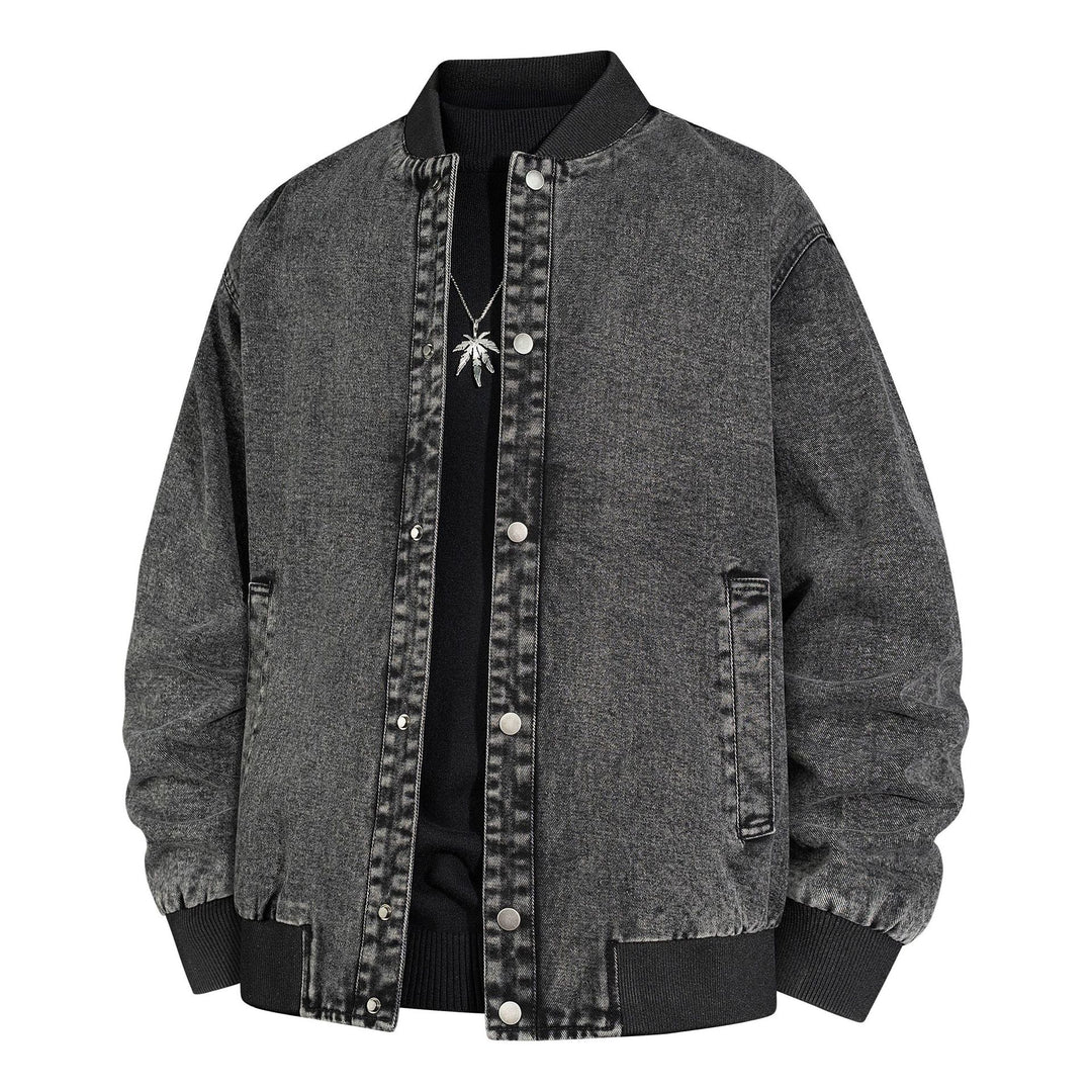 Herren Denim-Bomberjacke mit Rippkragen und Druckknopfverschluss Nord Taschen
