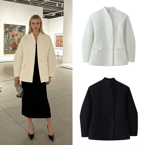 Damen Bouclé-Kurzjacke mit kastiger Silhouette, verdeckter Druckknopfleiste und Pattentaschen Nord Taschen