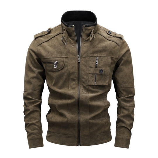 Herren Wildlederoptik-Fieldjacke mit Stehkragen, Schulterklappen und multiplen Reißverschlusstaschen Nord Taschen