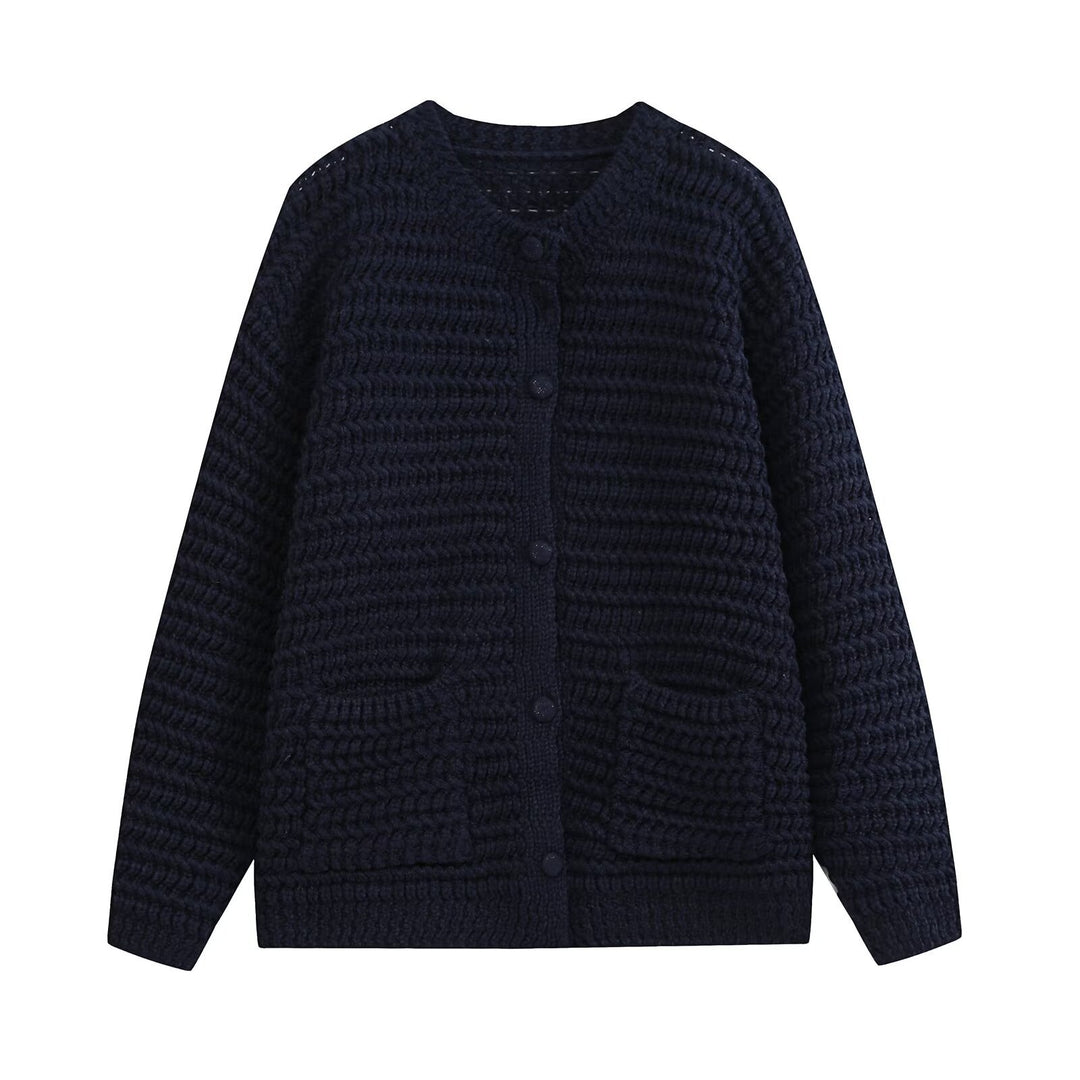 Damen Grobgestrickte Oversize-Cardigan mit Knopfleiste und aufgesetzten Taschen Nord Taschen