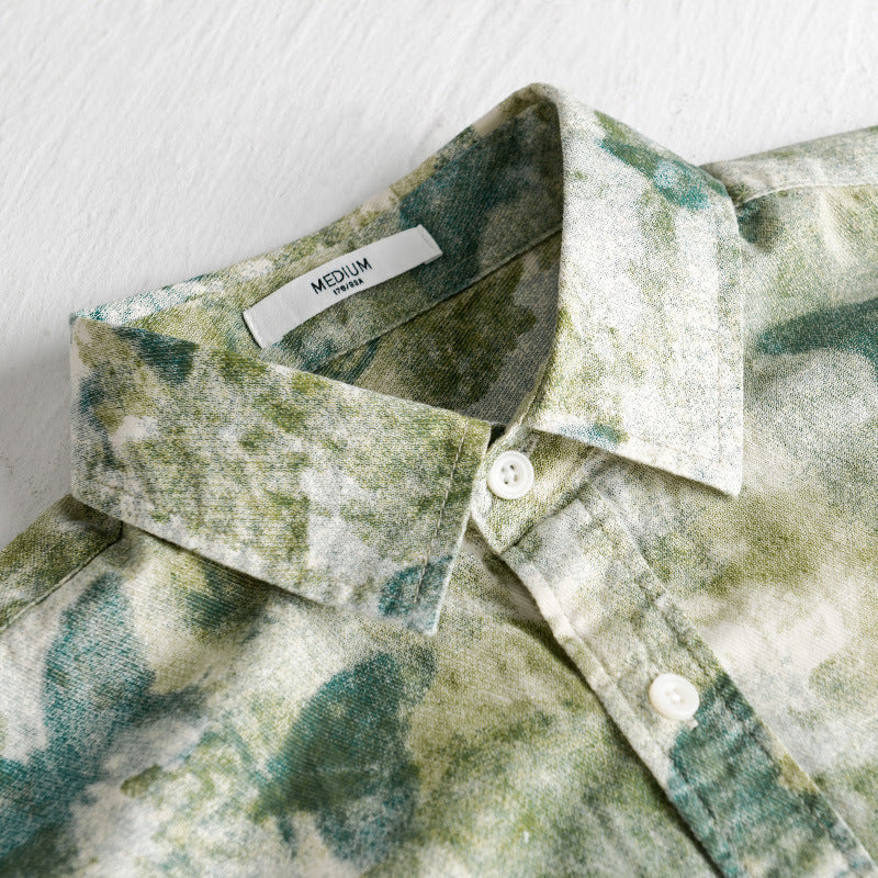 Herren Leichtes Leinenmix-Hemd mit Aquarell-Schmetterlingsprint und Brusttasche Nord Taschen