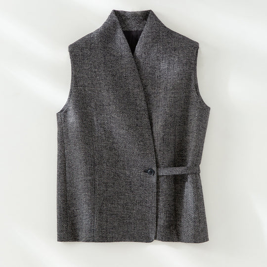 Damen Ärmellose taillierte Wollmix‑Weste mit Schalkragen‑Optik und Taillenriegel Nord Taschen