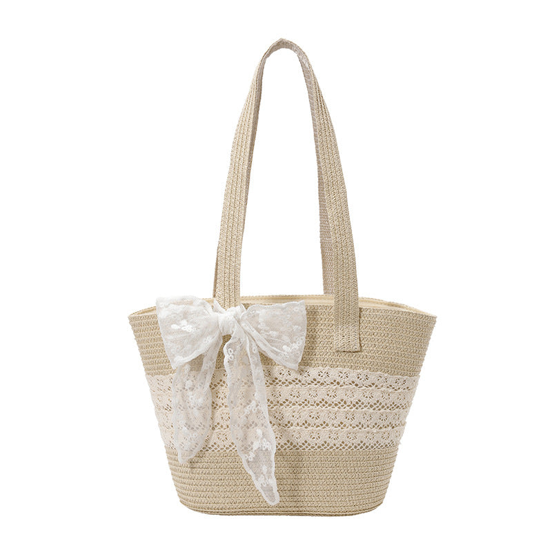 Damen elegante Basttasche mit romantischem Spitzenakzent Nord Taschen