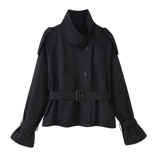 Damen Kurz-Trenchjacke im Boxy-Schnitt mit Doppelreihe und Taillengürtel Nord Taschen