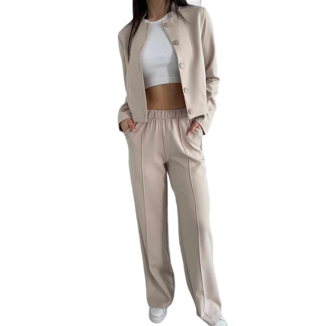 Damen Elegantes Zweiteiler-Set mit Kurzjacke und Hochbund-Faltenhose Nord Taschen
