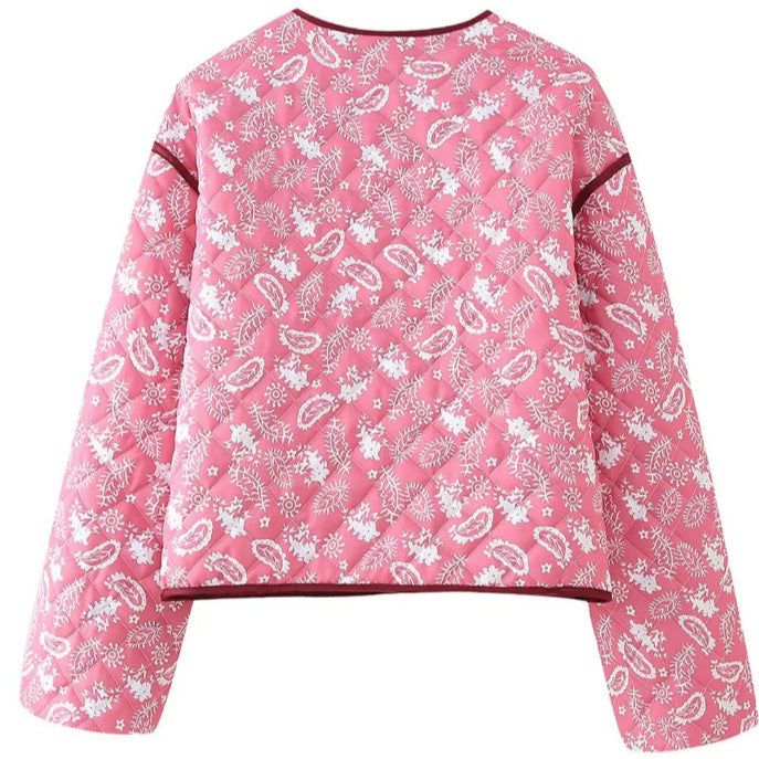 Damen Gesteppte kurz geschnittene Steppjacke mit V‑Ausschnitt und floraler Paisley‑Optik Nord Taschen