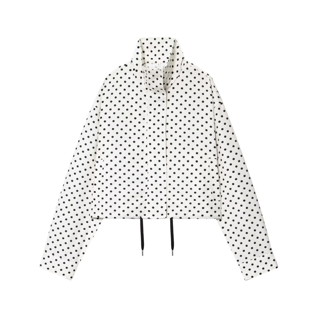 Damen Gepunktete Cropped-Übergangsjacke mit Funnelkragen und Tunnelzug Nord Taschen