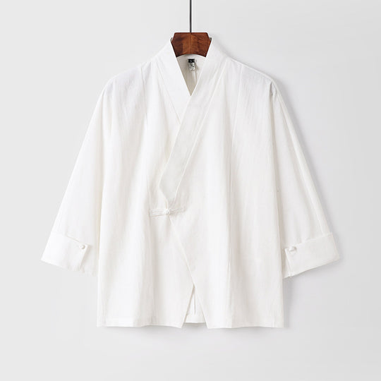 Herren Leinen-Kimono-Jacke mit traditionellem Knotenverschluss und mittel-langen Ärmeln Nord Taschen