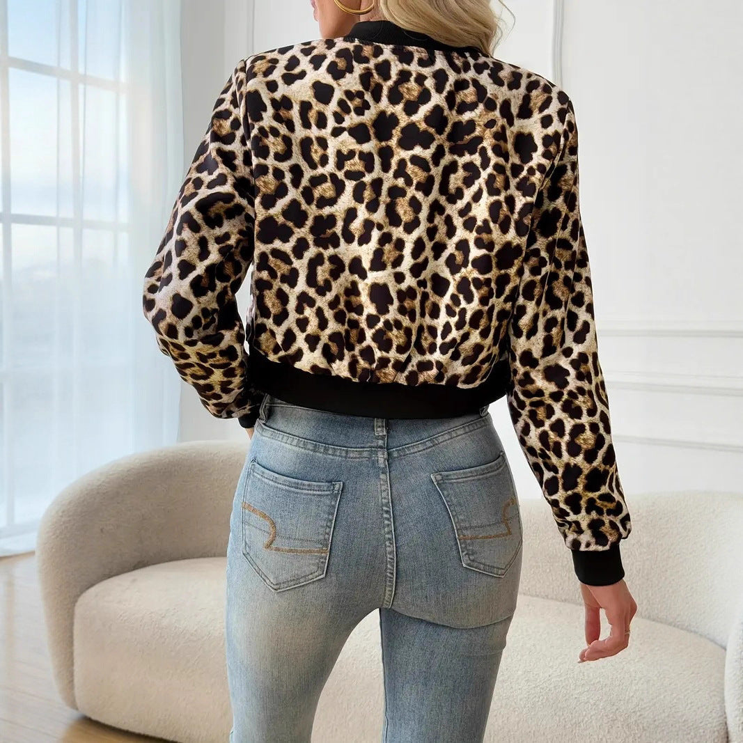 Damen Leoprint Bomberjacke im sportlich-eleganten Stil