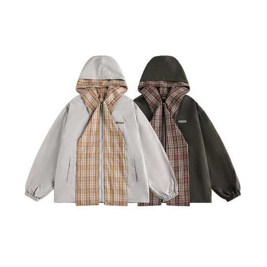 Unisex Zweilagige Kapuzenjacke mit karierter Innenblende und elastischen Bündchen Nord Taschen