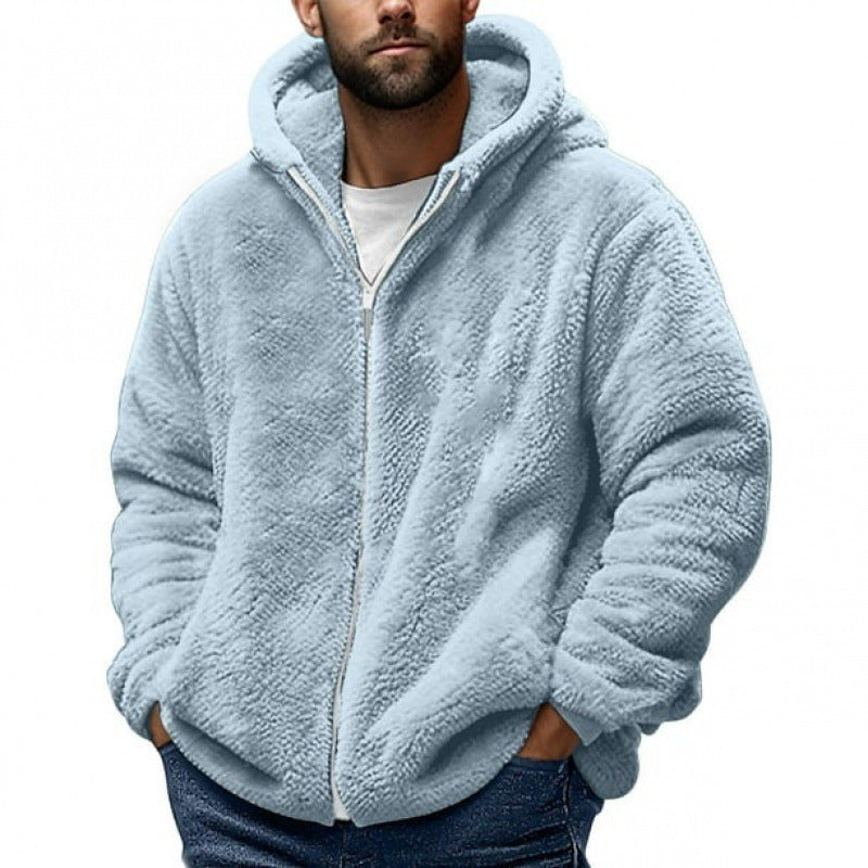 Herren Kuschelige Teddy-Fleece-Kapuzenjacke mit Reißverschluss und Oversize-Passform Nord Taschen