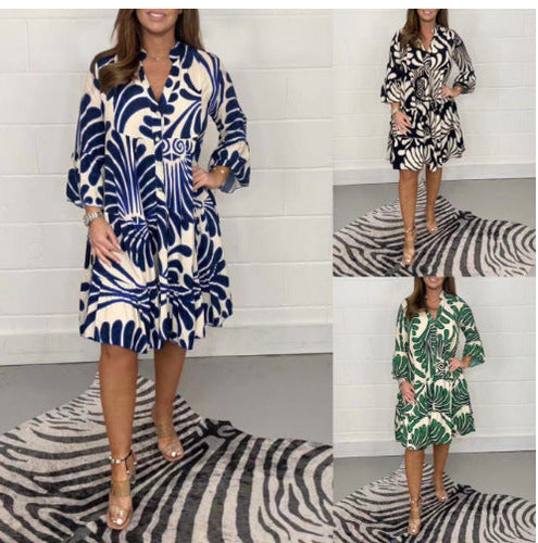 Damen Luftiges Midi-Kleid mit floralen Mustern und durchgehendem Knopfverschluss