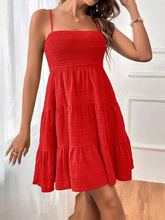 Damen lässiges Trägerkleid mit voluminösem Rock und geripptem Oberteil
