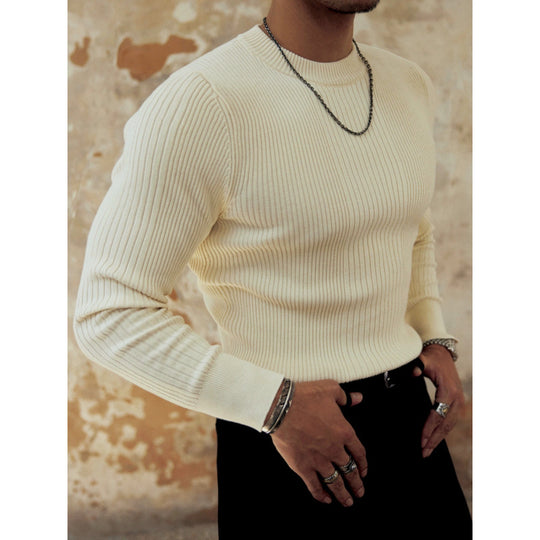 Herren Figurbetonter Rippstrick-Pullover mit Rundhalsausschnitt Nord Taschen