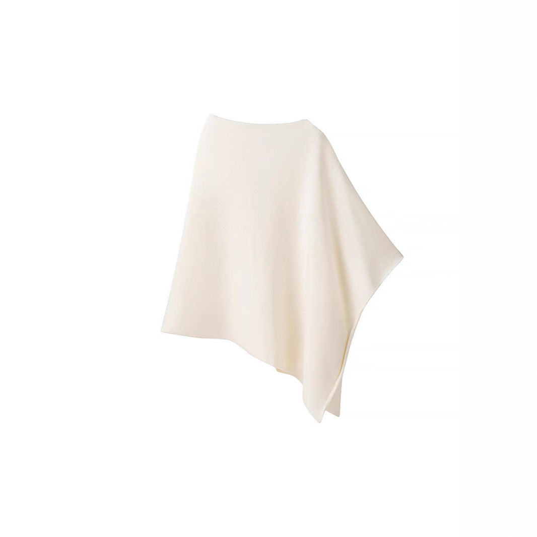 Damen Asymmetrischer Feinstrick-Poncho mit Rundhalsausschnitt Nord Taschen