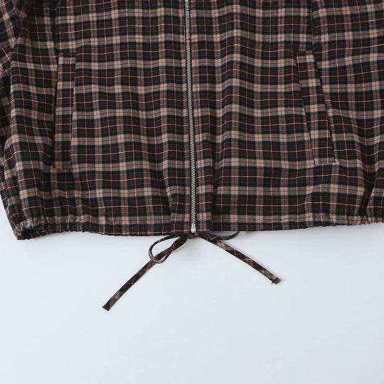 Damen Karierter Cropped-Blouson mit Stehkragen, Tunnelzugsaum und Eingrifftaschen Nord Taschen