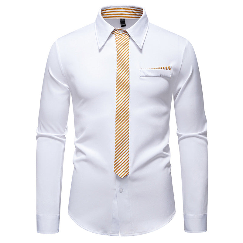 Herren Slim-Fit Businesshemd mit integrierter Krawatten-Optik und Brusttasche Nord Taschen