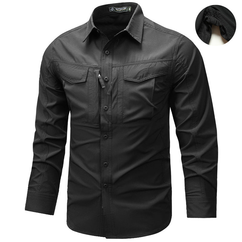Herren Langarm Outdoor-Hemd mit Ripstop, Brustklappen und Reißverschlusstasche Nord Taschen