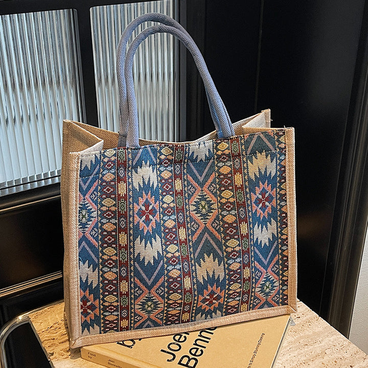 Damen Jute-Tragetasche mit kunstvollem Ethno-Muster Nord Taschen