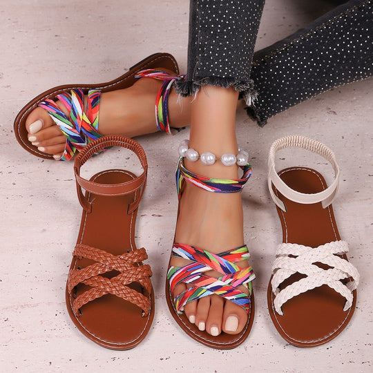 Damen Riemensandalen mit geflochtenem Design und verstellbarem Riemen