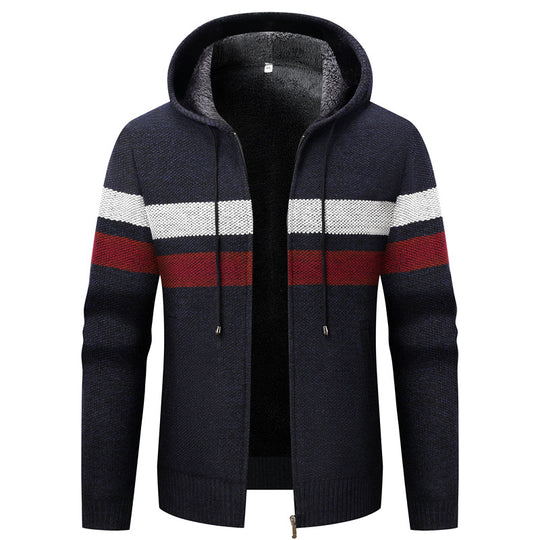 Herren Kapuzen-Strickjacke mit Fleece-Innenfutter und Reißverschluss Nord Taschen