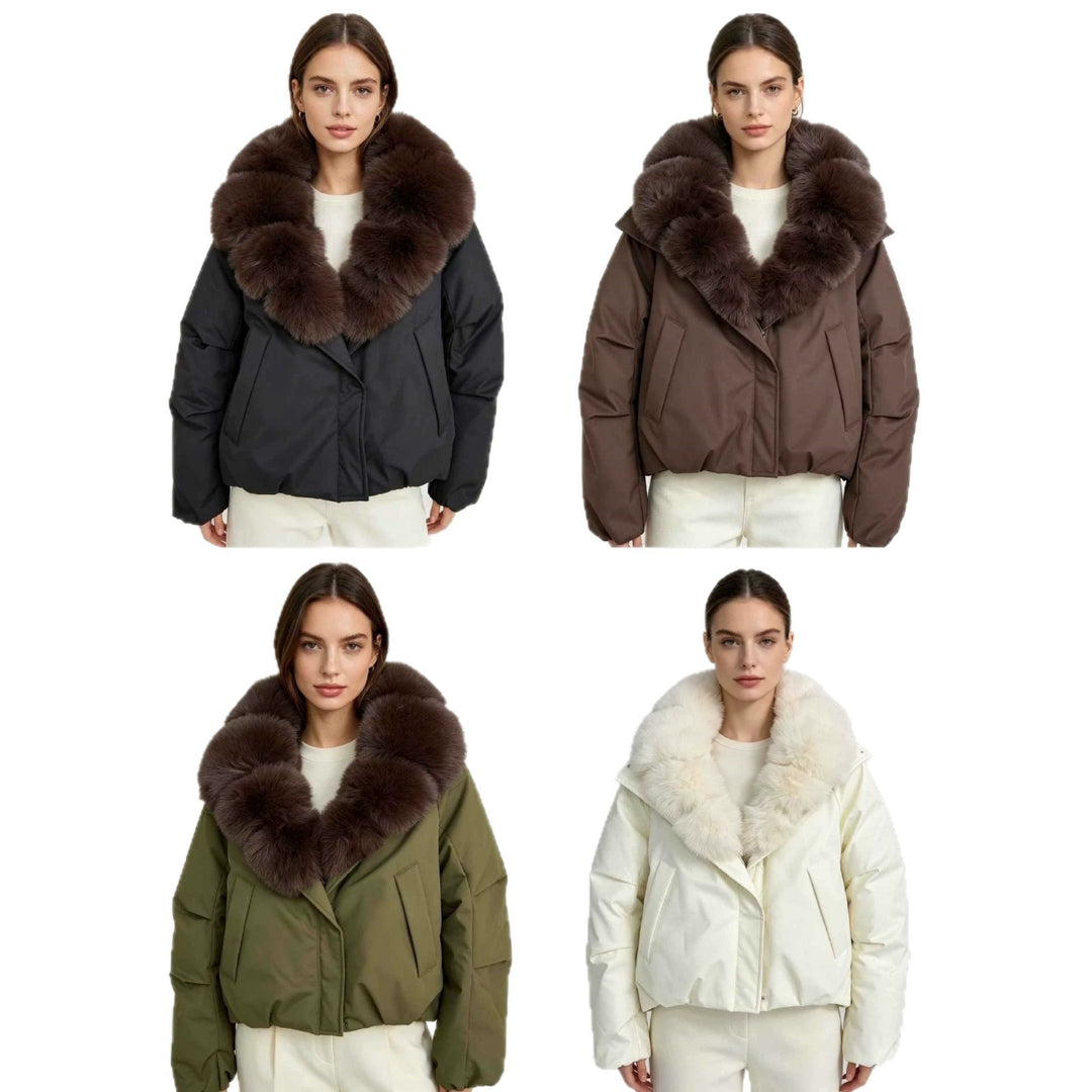 Damen nan kurze Cropped-Parka mit extravoluminösem Fellkragen und winddichter Thermofütterung Nord Taschen