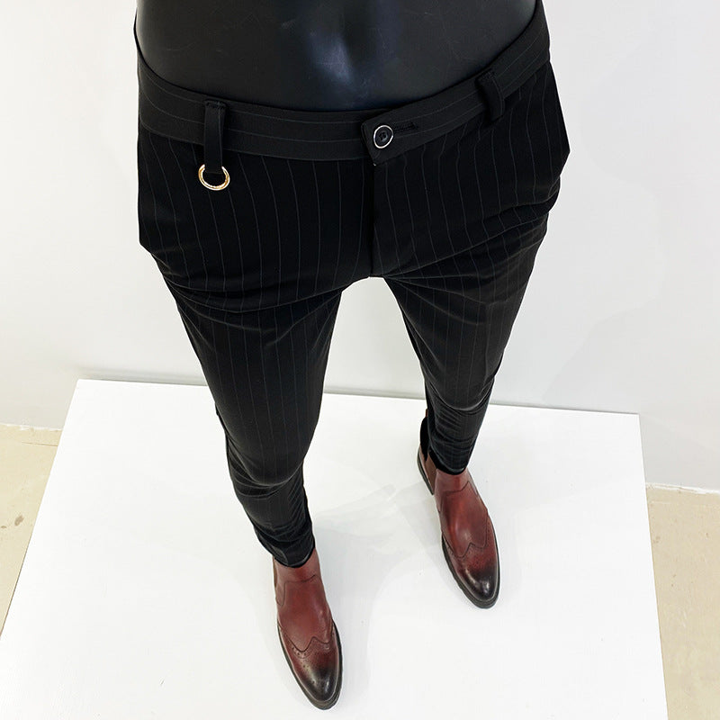 Herren schmal geschnittene Nadelstreifen-Anzughose mit elastischem Bund und Ringdetail Nord Taschen