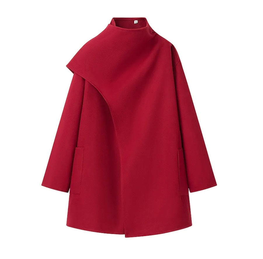 Damen 40+ asymmetrischer Wollmix Cape‑Mantel mit Stehkragen Nord Taschen
