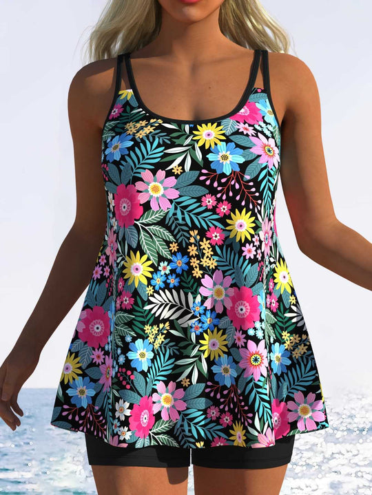 Damen Tankini mit verspieltem Streifenmuster und originellem Schnitt