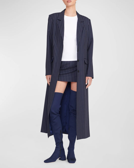 Damen Oversize Longline-Mantel im Nadelstreifen-Look mit Schlitz und Pattentaschen Nord Taschen
