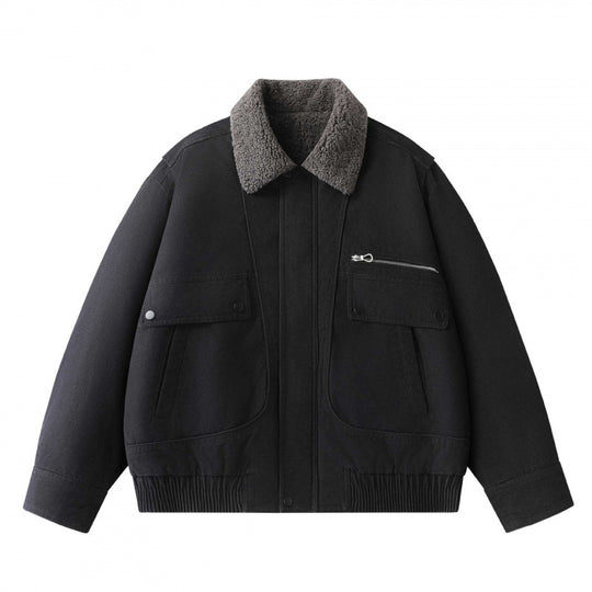 Herren Kurz geschnittener Canvas‑Fliegerblouson mit Sherpa‑Kragen und Multifunktions‑Taschen Nord Taschen