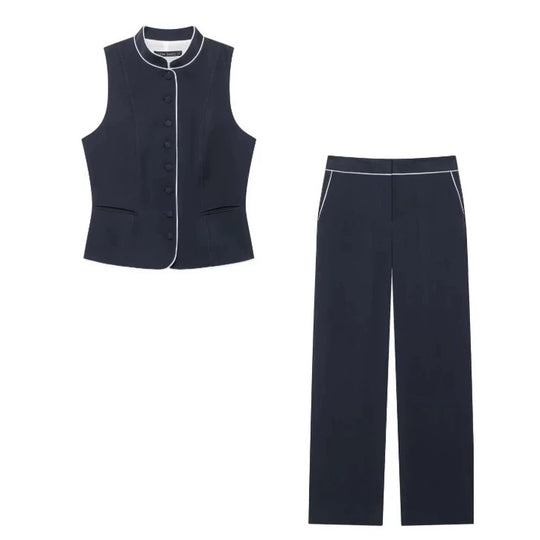 Damen Weite hochtaillierte Palazzo‑Hose mit Kontrastpaspel Nord Taschen