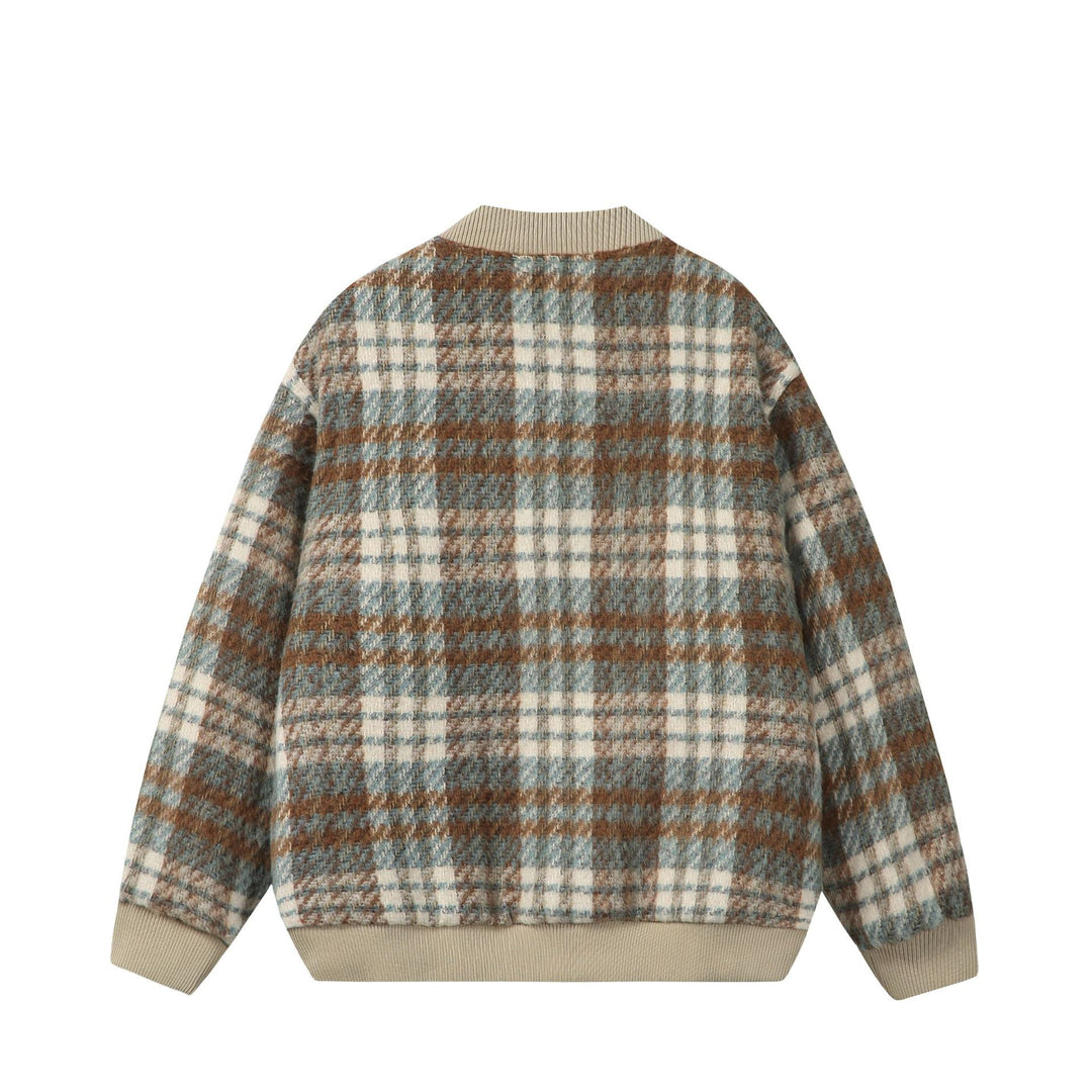 Unisex Kurzer kastig geschnittener Wollmix‑Bomber mit Karomuster und Rippenbund Nord Taschen