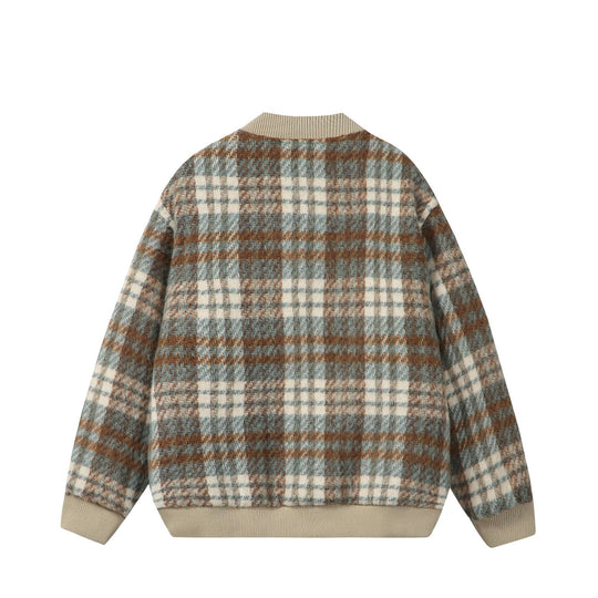 Unisex Kurzer kastig geschnittener Wollmix‑Bomber mit Karomuster und Rippenbund Nord Taschen