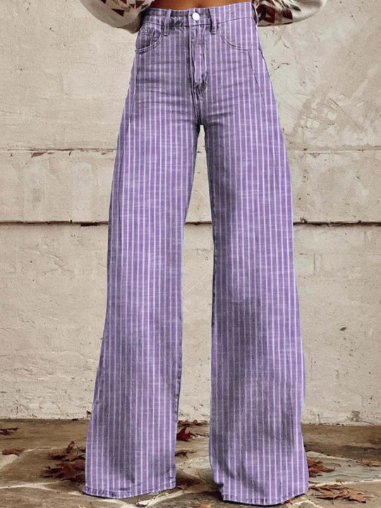 Damen Hoch geschnittene Wide-Leg Jeans mit moderner Streifenoptik - Arvani
