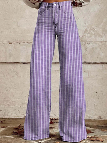 Damen Hoch geschnittene Wide-Leg Jeans mit moderner Streifenoptik - Arvani