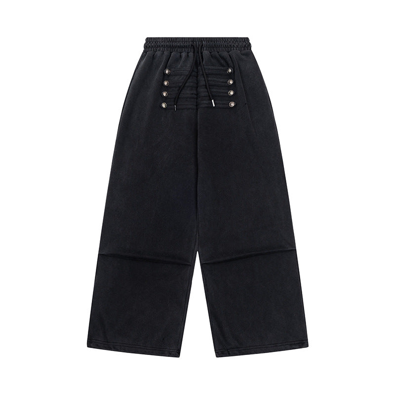 Damen Weite Culotte-Hose mit hohem Gummibund, Kordelzug und dekorativer Knopfblende Nord Taschen