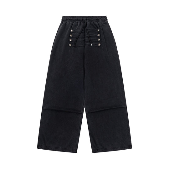 Damen Weite Culotte-Hose mit hohem Gummibund, Kordelzug und dekorativer Knopfblende Nord Taschen