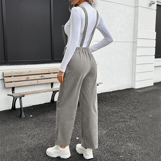 Damen Lässiger Baumwoll-Jumpsuit mit breiten Beinen Nord Taschen