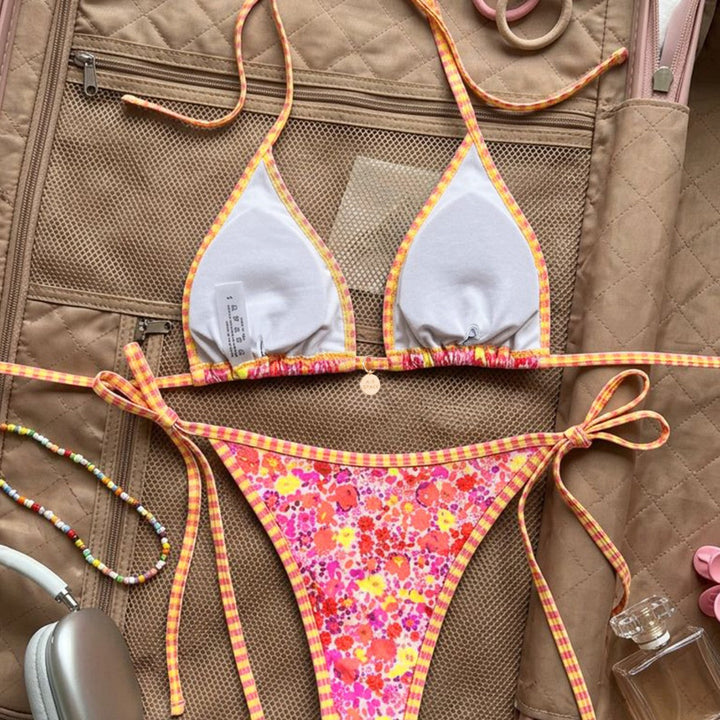 Damen Triangel-Bikini mit floralem Design und verstellbaren Trägern
