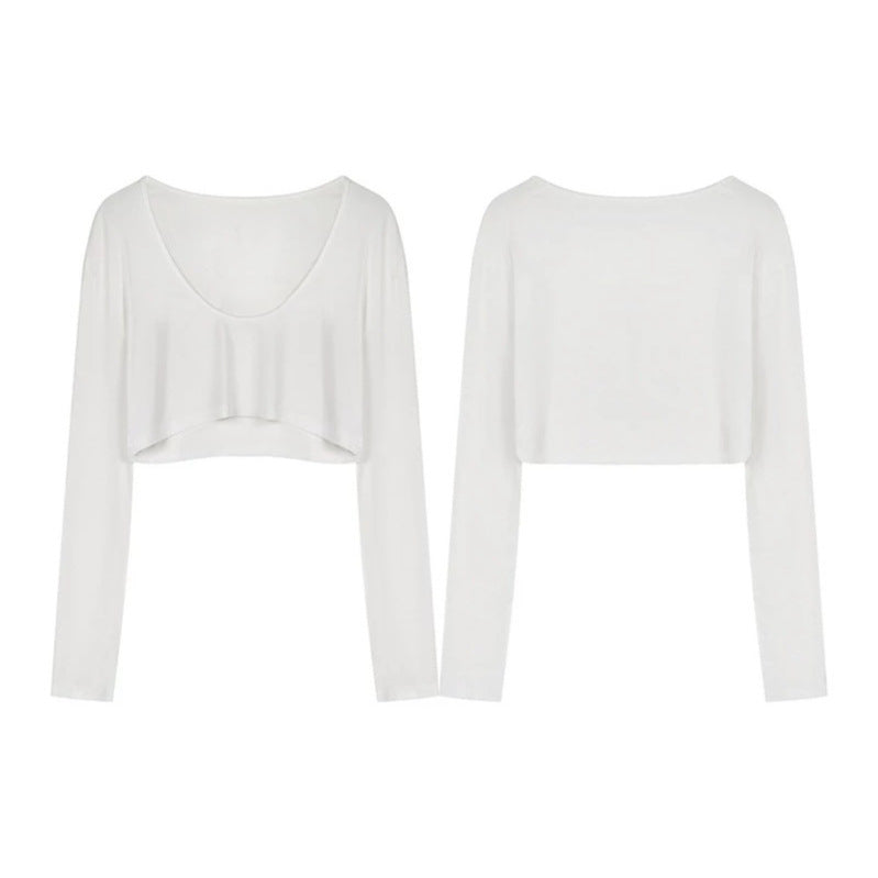 Damen Kurz geschnittenes Langarm-Crop-Top mit weitem Rundhals Nord Taschen