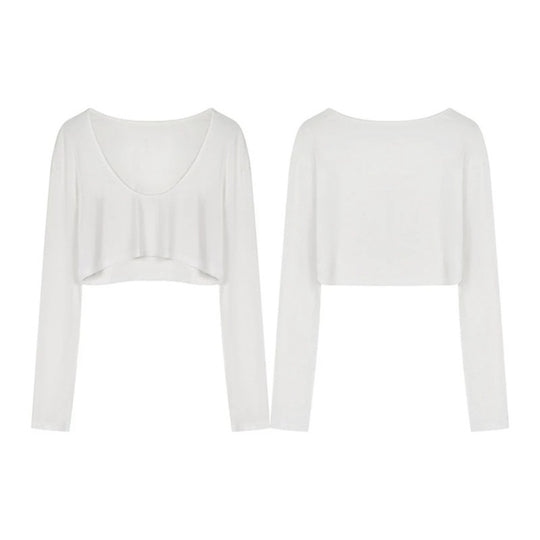Damen Kurz geschnittenes Langarm-Crop-Top mit weitem Rundhals Nord Taschen