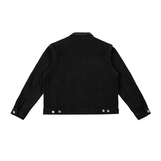 Herren Boxy-Jeansjacke mit Lederimitatkragen und sichtbaren Metallknöpfen Nord Taschen