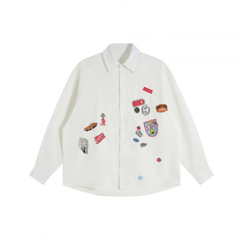 Unisex Oversize-Hemd mit aufgenähten Retro-Patch-Applikationen und kastiger Silhouette Nord Taschen
