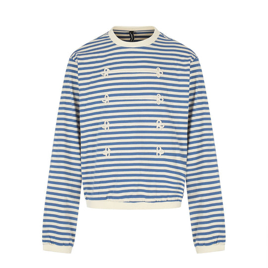 Damen maritimes Streifen-Sweatshirt mit Zierkordeln Nord Taschen